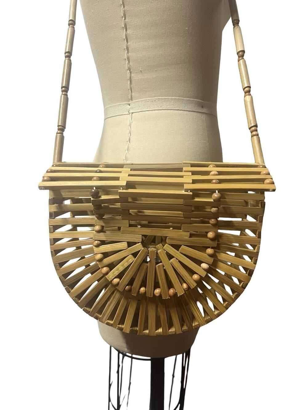 Natural Bamboo Structured Ark Bag Crossbody Purse Handbag Boho Hippie Style